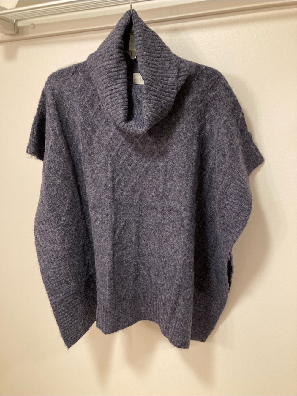 Cozy Cowl- neck Poncho Sweater in Heather Charcoal Blue
